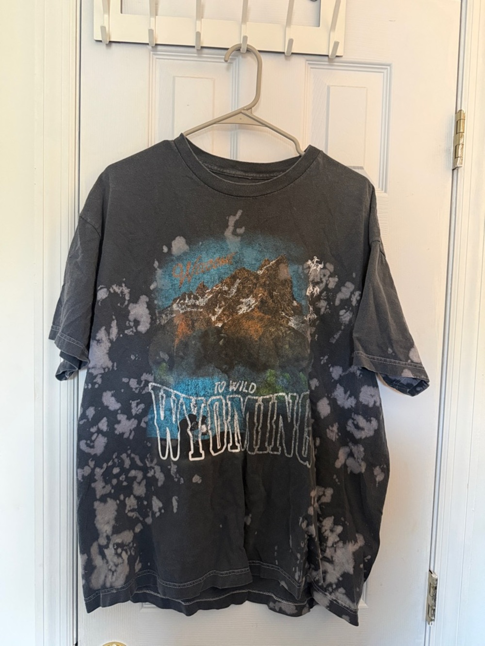 PacSun Black Bleach-Effect Wyoming Mountain Graphic Tee